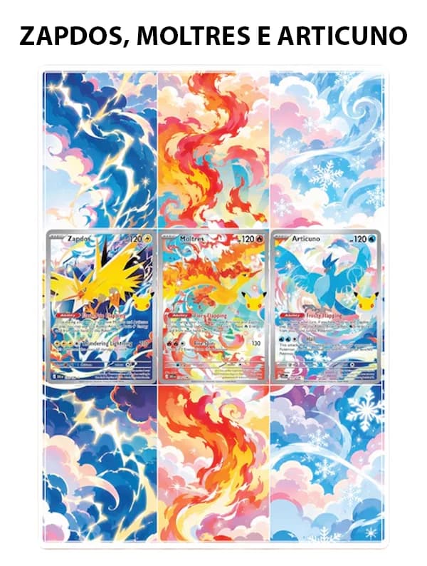 Zapdos, Moltres e Articuno (#130, #132, #133 30º Aniversário) - Pasta com Arte Estendida e Layout de 9 Bolsos