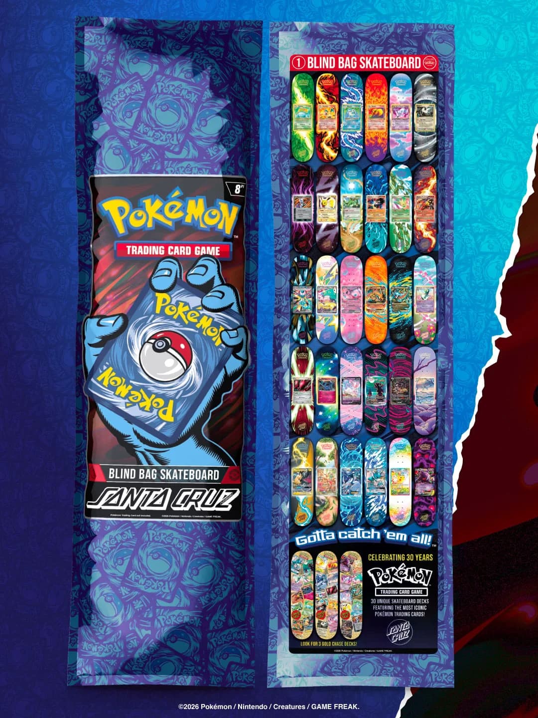 Santa Cruz e Pokémon TCG anunciam colaboração exclusiva de skates para o 30º aniversário